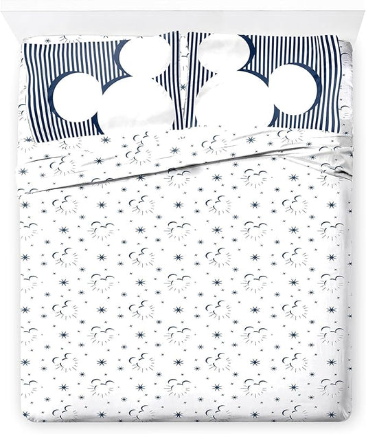 Jay Franco Kids Sheet Set with Fitted, Flat Sheets & Pillow Cover - Ultra-Soft Bedding with Pillowcase for Room Decor, White - Mickey Mouse, 4 Piece Full