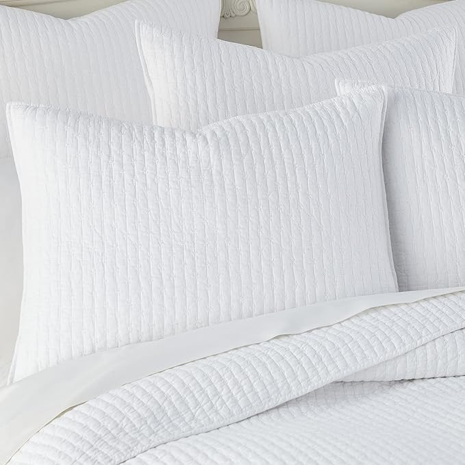 Levtex Home Cross Stitch Reversible Twin XL/Twin Quilt Set (68x86in) with 1 Pillow Sham (26x20in) - Stitch Texture - Bright White - Cotton Twin Size Quilt Bedding Set - Lightweight, Soft, Pre-Washed
