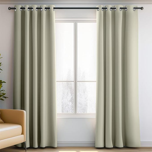 Kitchen Thermal Insulated Blackout Room Darkening Curtains 72 Inches Long for Bedroom Living Room Grommet Natural Curtains 42x72 Inches Long 2 Panels