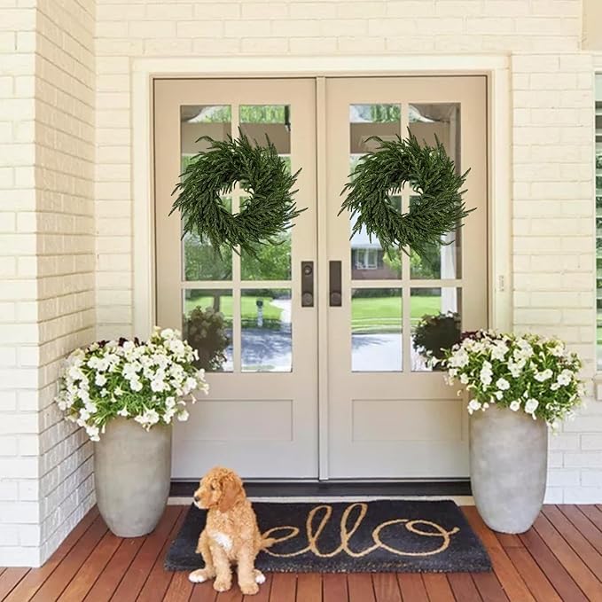 24" Norfolk Pine Wreath for Front Door, Real Touch Norfolk Pine Wreath Artificial Green Wreath Greenery Realistic Wreath Holiday Decoration for Home Decor