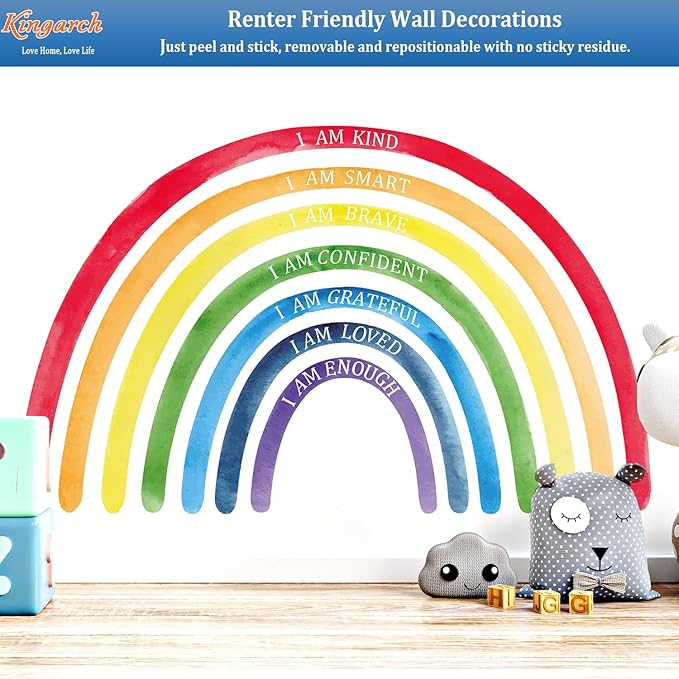 Large Colorful Rainbow Wall Decals, Insparational Peel and Stick Fabric Nursery Wall Decor, Removable Home Room Wall Decor Murals Stickers for Kids Girls Toddler Bedroom Living Room Playroom