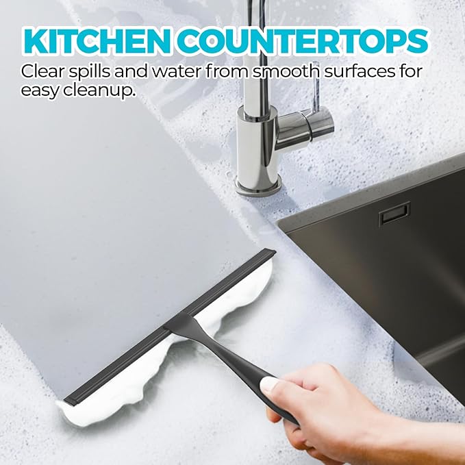 2PACK All-Purpose Shower Squeegee for Shower Doors, Tile Shower Walls, Bathroom, Window, Glass and Car Windshield, Mirrors and Kitchen-Stainless Steel, 10 Inches, Black