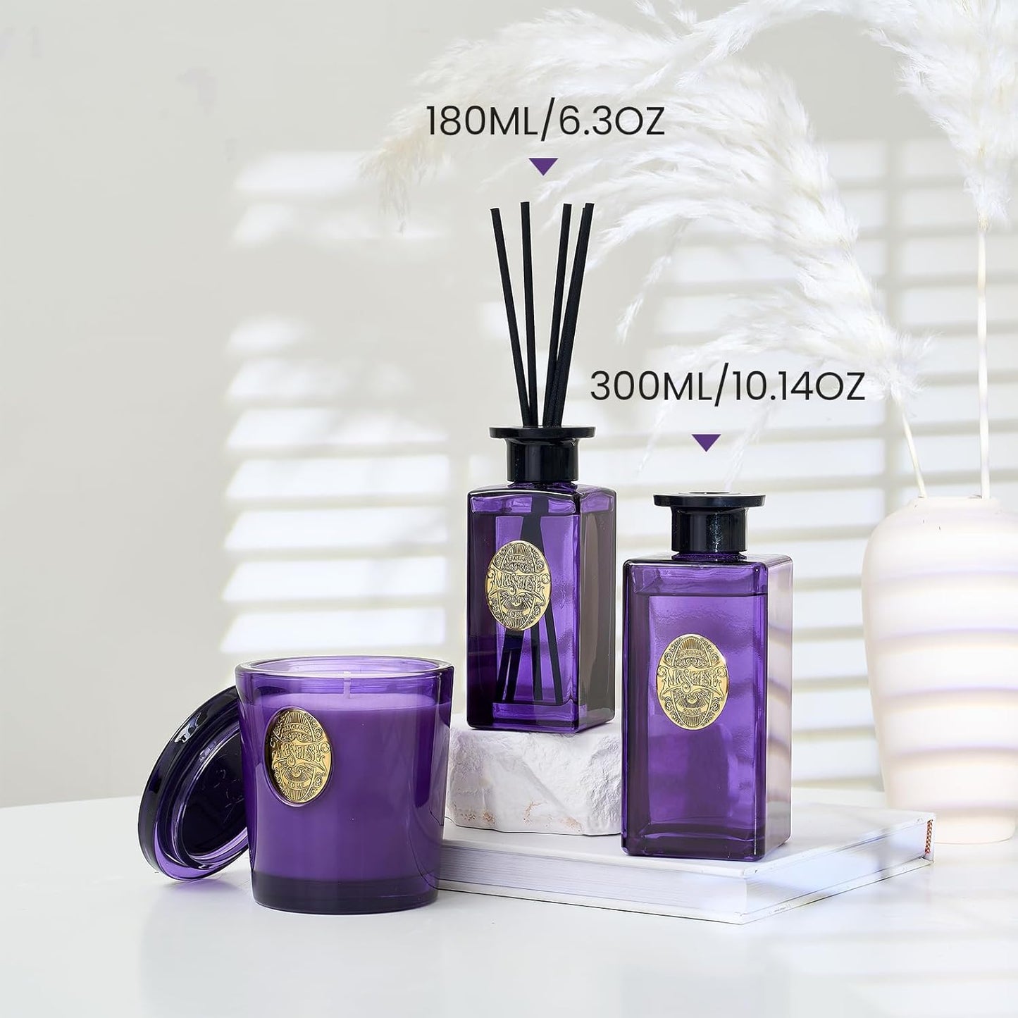 M&SENSE 10.14 oz Large Reed Diffuser Set | Lavender Eucalyptus Scent Oil Diffuser with Sticks | Hotel Collection Non-Toxic Essential Oil |for Bedroom Bathroom Living Room