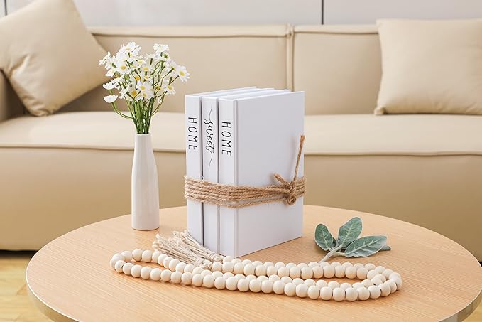 TenXVI Designs White Decorative Faux Books for Farmhouse & Living Room Decor - Coffee Table & Shelf Accent, Home Sweet Home