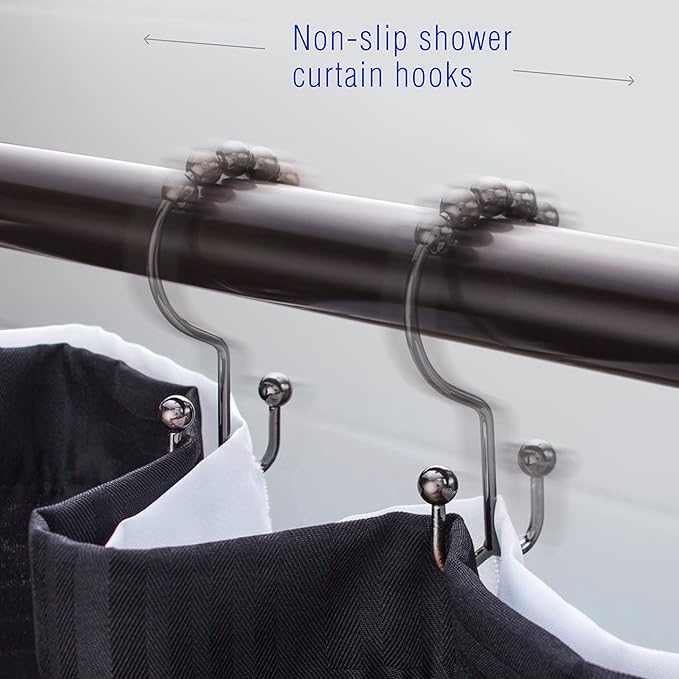 2lbDepot Shower Curtain Rings Hooks - Bronze Finish - Premium 18/8 Stainless Steel - Oil Rubbed Double Hooks with Easy Glide Rollers Rust Resistant - Six Finishes Available - Set of 12 for Shower Rod