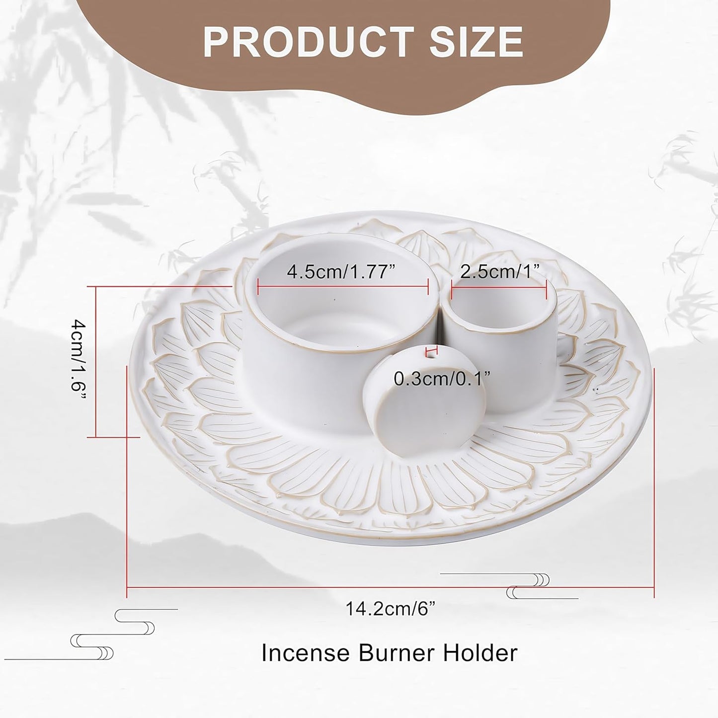 4 in 1 Incense Holder, Ceramic Incense Stick and Palo Santo Holder,Sage Holder for Burning- 5.5" Ceramic Ash Catcher Tray for Meditation and Yoga Room (White)