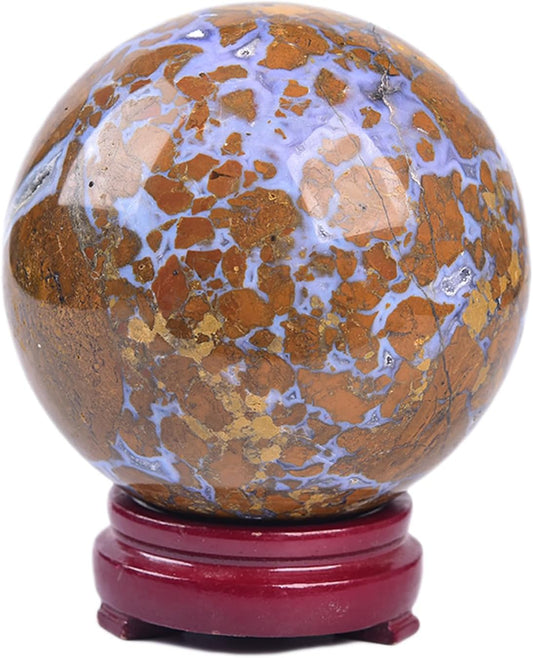 JIC Gem Natural Large Healing Crystal Sphere Ball Yellow Agate Crystal Decorative Ball with Display Stand Chakra Meditation Fengshui (100-110mm)