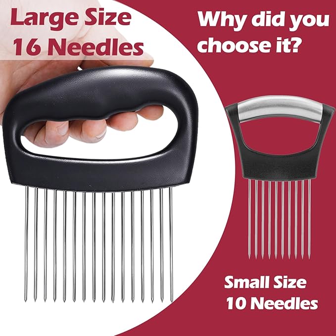 JAYVAR Extra-Large Onion Holder for Slicing, Onion Cutter Vegetable Chopper, Extra-Large Tomato Slicer with 16 Long Needles, Stainless Steel Tomato Potato Slicer, Meat Tenderizer, Food Slicing Guide