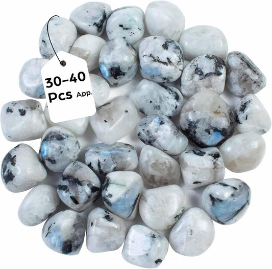 Crocon 1LB Rainbow moonstone tumbled stones and Crystals bulk 2000+ Carats natural Crystal Kit for Reiki Healing Crystal Polished, tumble stones, Chakra Balancing, Reiki Gift, Home Decor Size : 20mm