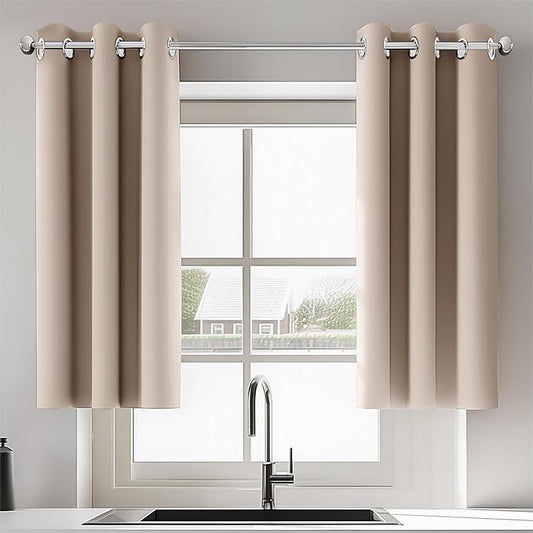 Beige Living Room Blackout Curtains for Bedroom Kitchen 2 Panels Set Thermal Insulated Curtains for Nursery 34x36 Inch Length Home Décor