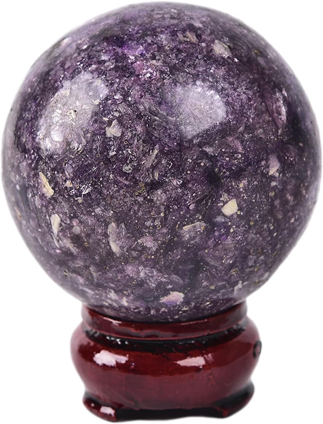 JIC Gem Small Purple Mica Crystal Ball Sphere with Decorative Wooden Stand for Decorative Ball,Divination or Feng Shui,and Fortune Telling Ball (60-70mm)