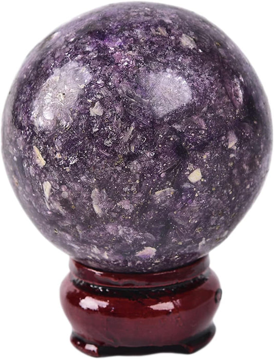 JIC Gem Small Purple Mica Crystal Ball Sphere with Decorative Wooden Stand for Decorative Ball,Divination or Feng Shui,and Fortune Telling Ball (60-70mm)