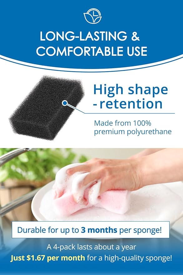 [SunSun Sponge] Kitchen Sponge 4-Pack, Multi-Purpose for Dishwash, Bath, and Stovetop, Excellent Drainage & Rich Lather, Durable & Long-Lasting, Kitchen & Household Essentials, Premium Black