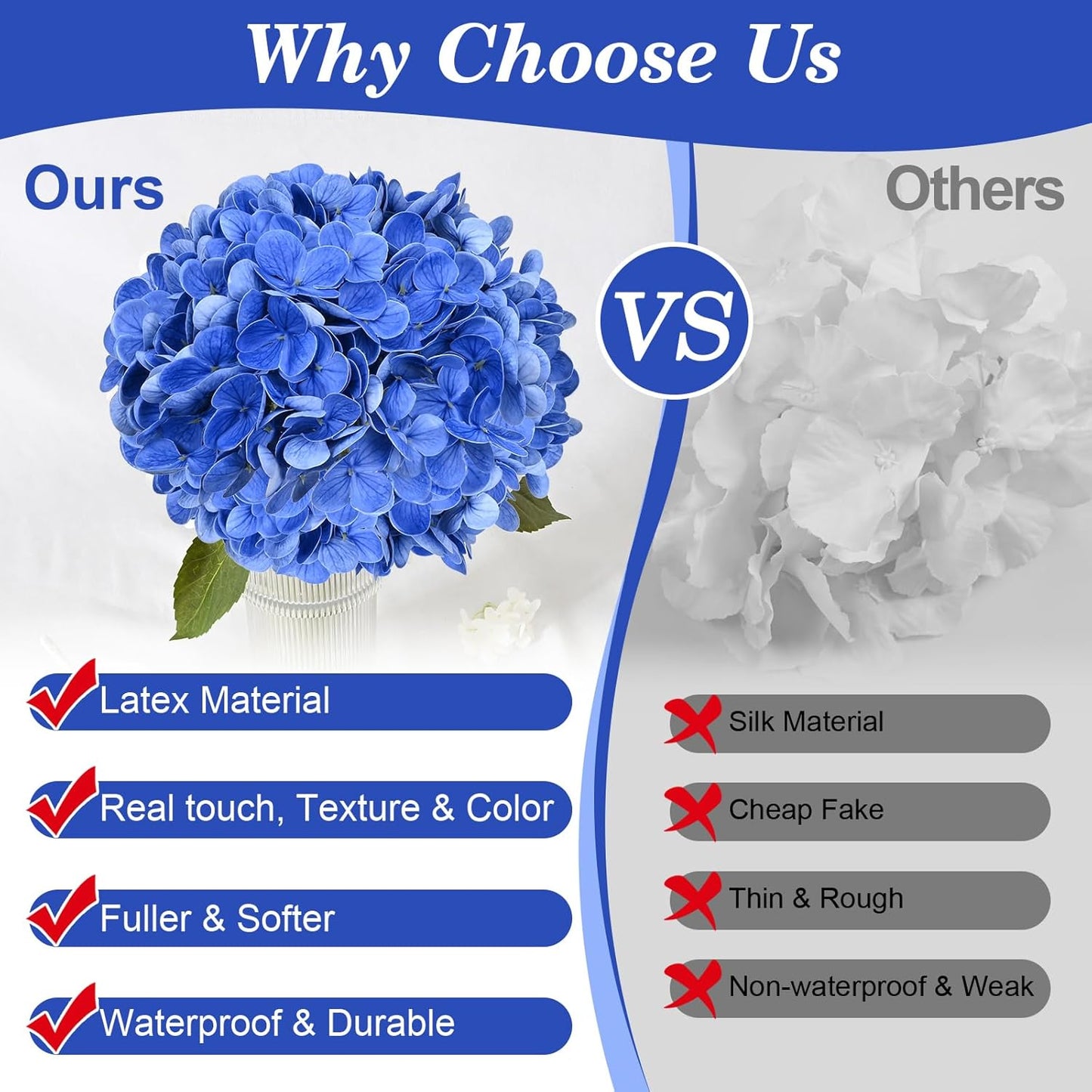 Artflower 4Pcs Real Touch Hydrangea Artificial Flowers, 22.5'' Dark Blue Full Latex Faux Hydrangea Flowers for Home Floral Arrangements Wedding Bouquets Kitchen Table Centerpiece Decorations