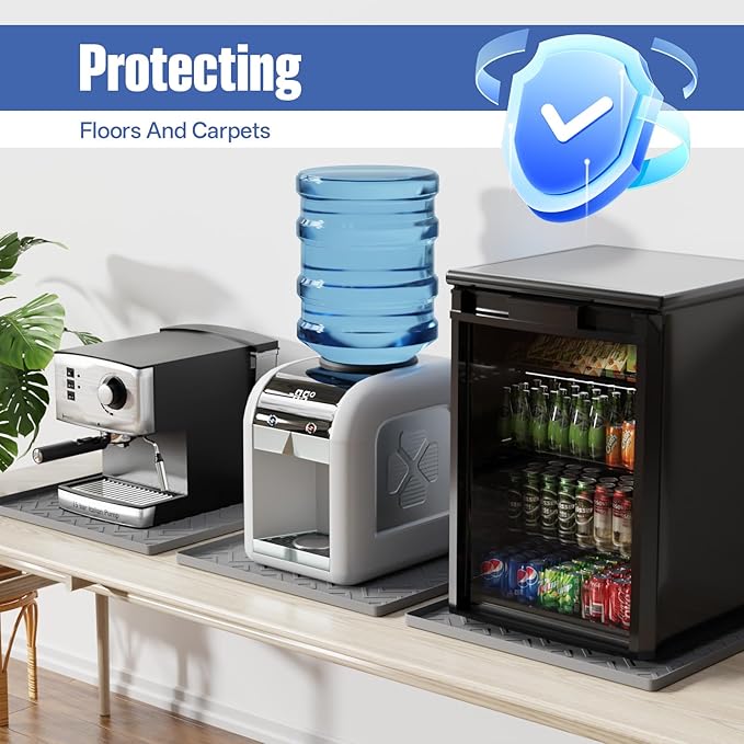 Water Cooler Mat – 19.7" x 19.7" Silicone Water Dispenser Mat for Floor & Countertop, Spill-Proof & Waterproof Tray for Coffee Maker, Kitchen, Pets, Office Use (Gray, 19.7' * 19.7')