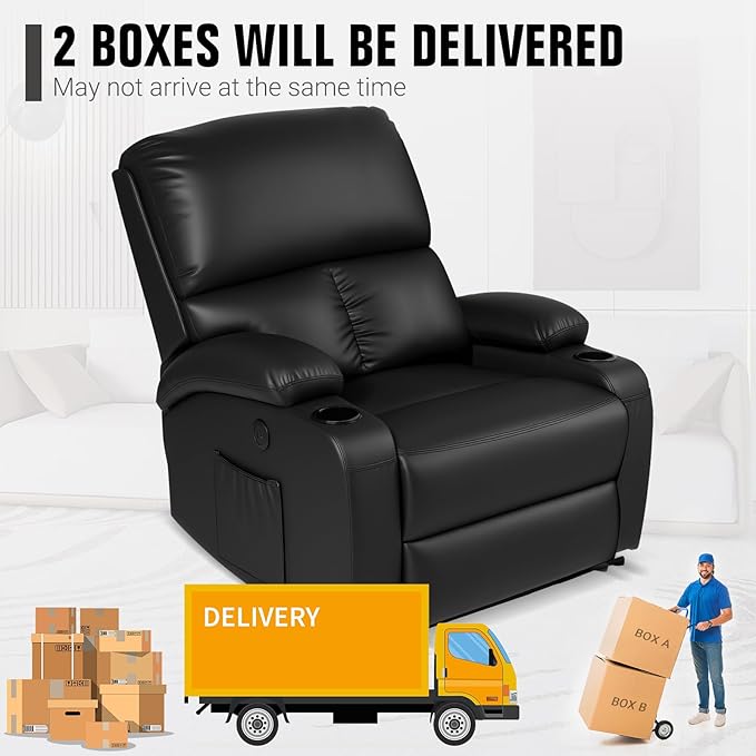 Home Theater Seating,RV Recliner Sofa with Massage and Heat,Manual RV Recliner Loveseat with USB/Cup Holders and Side Pocket for Living Room,Black