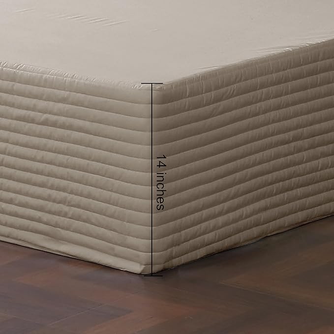 King Bed Skirt-Box Spring Cover with 14 Inch Tailored Drop,Wrinkle and Fade Resistant Hotel Wrap Around Bed Skirts,Bed Frame Cover (Horizontal Stripe Light Khaki, King)