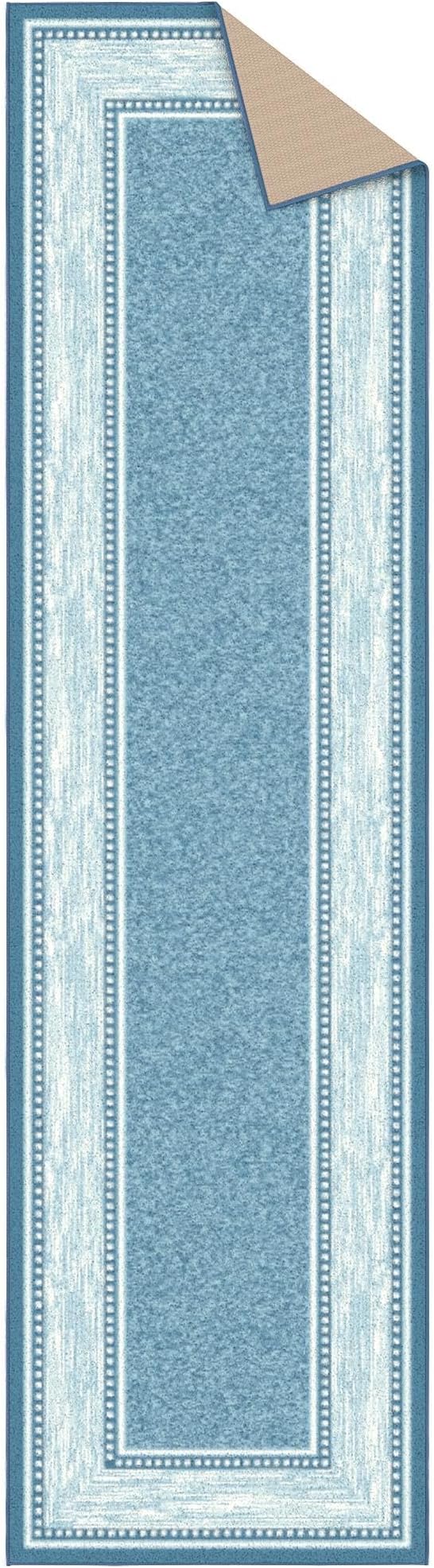 Ottomanson Hallway Runner Rug 2'7" x 9'10" Non Slip Border Area Rugs Easy to Clean Laundry Rug Runner Durable & Pet Friendly Floor Carpet Runners for Hallways Entryway Living Room Kitchen, Turquoise