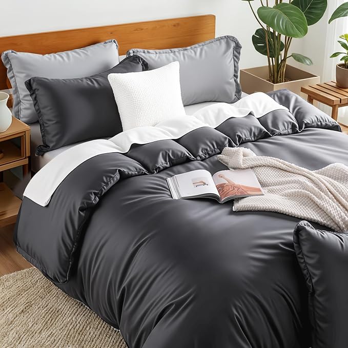 NEXHOME PRO Duvet Cover Twin, Duvet Cover Set, Ultra Soft, Viscose from Bamboo Cooling, 1 Duvet Cover and 1 Pillowcases, 68"x90", Dark Grey, Comforter Not Included