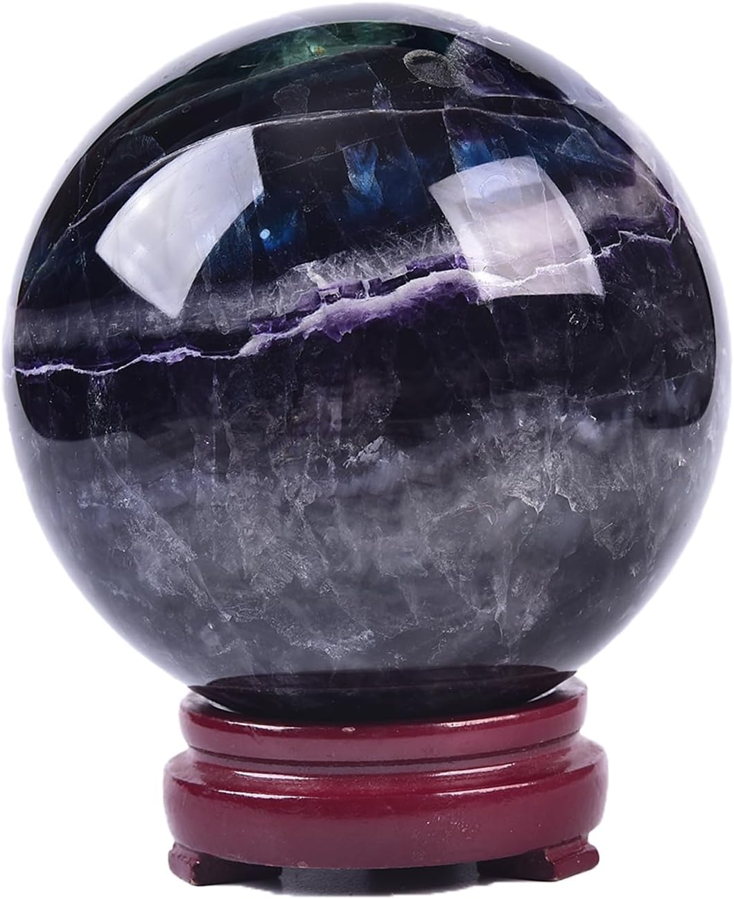 JIC Gem Large Colorful Fluorite Crystal Sphere Ball with Wooden Stand Fluorite Healing Decorative Ball 100-110mm
