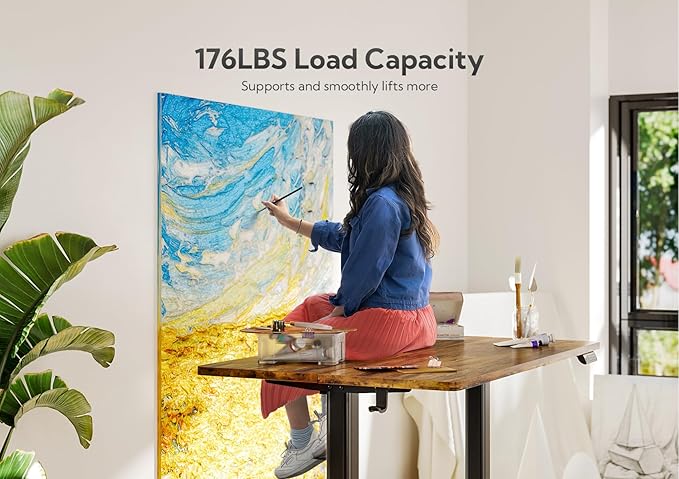 Claiks Electric Height Adjustable Stand Up Desk, 35x20 Inches Sit Stand Desk for Home Office, Rustic Brown Top/Black Frame