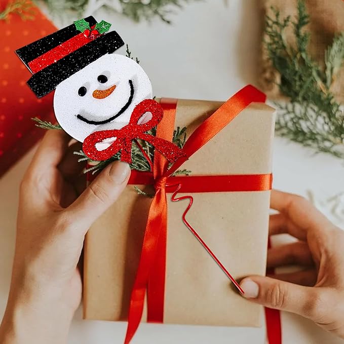 6Pcs Red Black Snowman Head Picks, Christmas Tree Decoration, Ornaments for Home Office Party