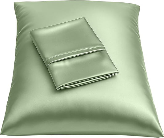 Satin Pillowcase with Zipper, for Hair and Skin Care, Feels Soft and Cool Like a Silk Pillowcase, Satin Pillow Cases 2 Pack, Slik Pillow Cover, Sage Green -King Size -Set of 2