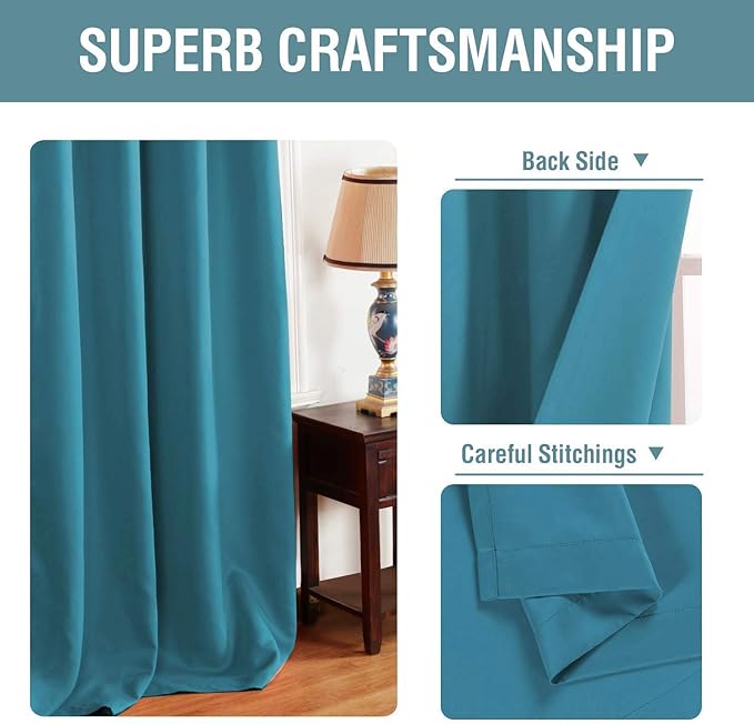 H.VERSAILTEX Blackout Curtains Drapes 63 Inch Length for Bedroom/Living Room, Thermal Insulated Small Curtain for Bedroom, Grommet Top - Solid in Turquoise Blue (One Panel), 52"W x 63"L