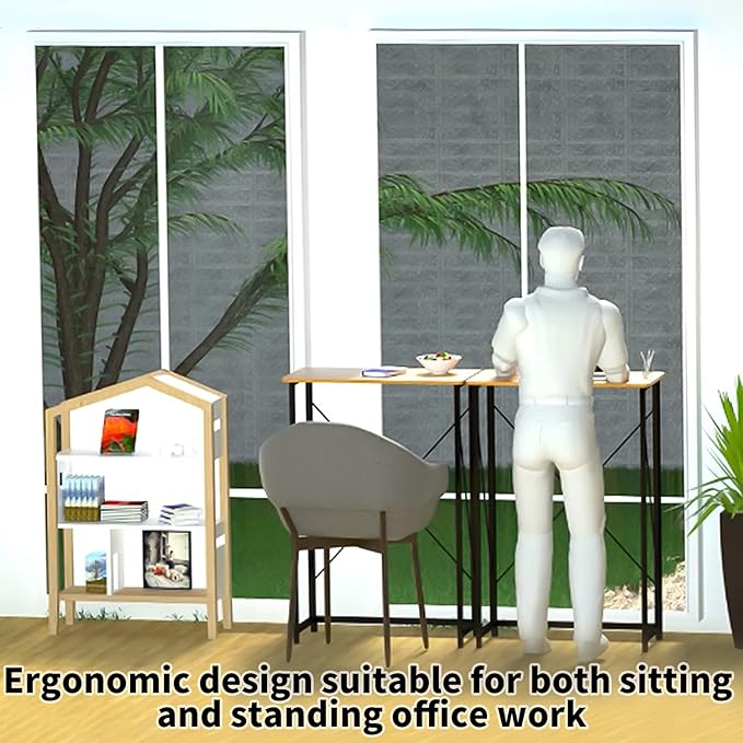 Folding Laptop Computer Desk, Standing Desk, 31in Small Desk for Sitting or Standing, No Need to Assembly, Suitable for Home, Office, Writing (Wood Board Color)