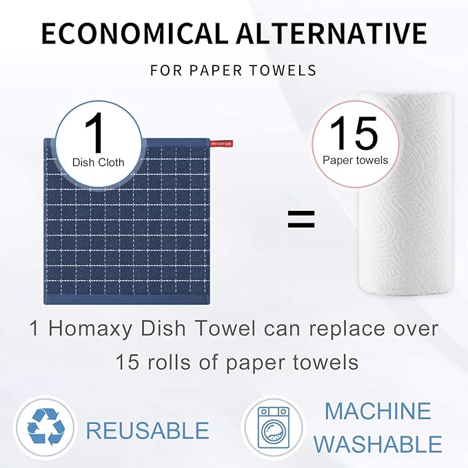 Homaxy 100% Cotton Terry Kitchen Dish Cloths, Ultra Soft and Absorbent Dish Towels for Kitchen, Suitable for Drying and Washing Dishes, 12 Pack, 12 x 12 Inches, Navy Blue