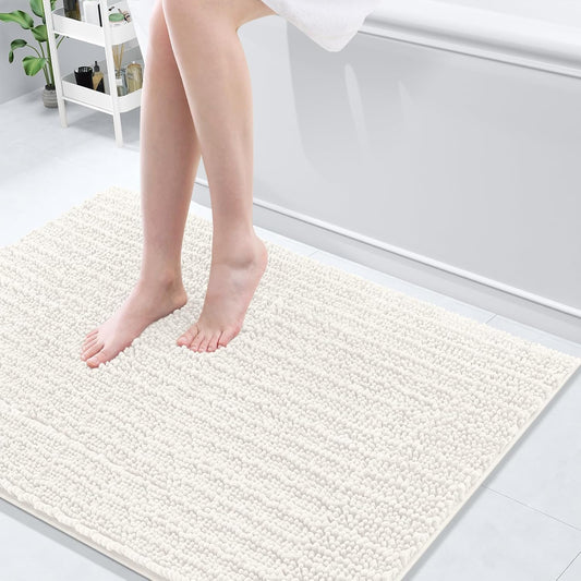 Arotive Luxury Chenille Bathroom Rug Mat, Extra Soft Thick Absorbent Shaggy Bath Rugs, Non-Slip Machine Wash Dry, Plush Bath Mats for Bathroom, Shower and Tub, 40x32, Ivory
