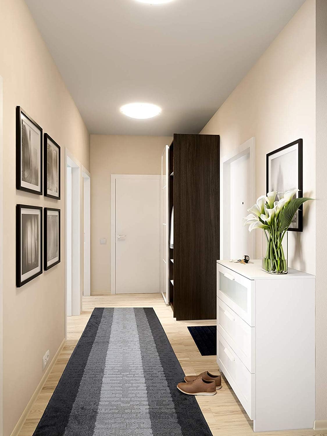 Custom Length Hallway Runner Rug,Slip Resistant,Abstract Anthracite, 26 Inch X 27 feet, Sold and Priced Per Foot