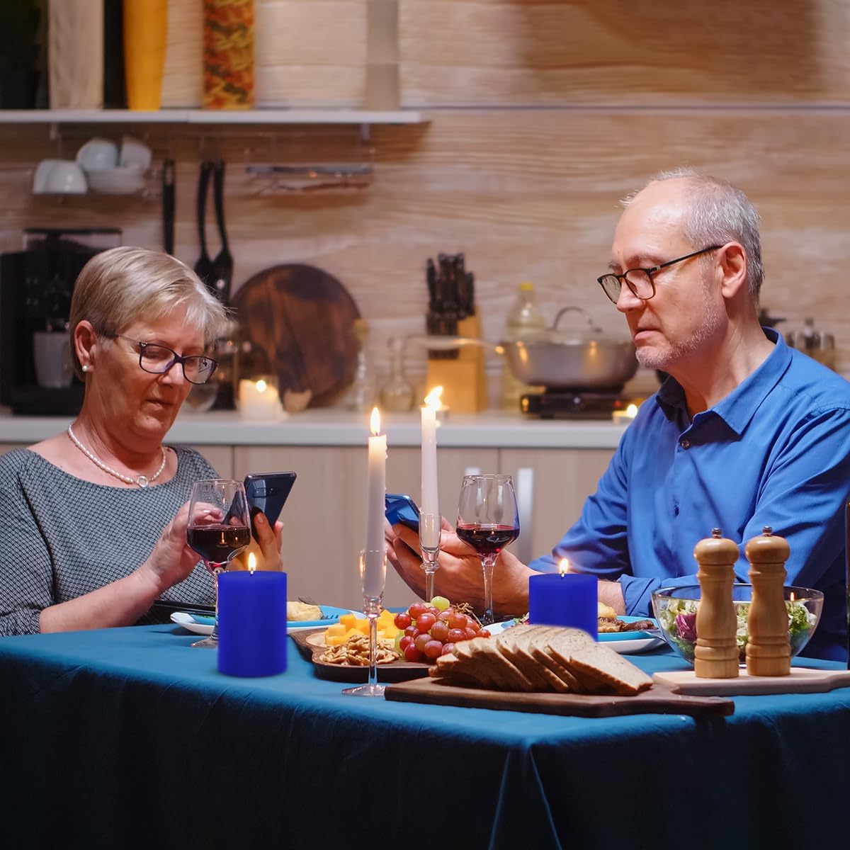 6 Packs 2.75x3.25 Inch Blue Colored Pillar Candles, Unscented Dripless Non-Toxic Smokeless Clean Long Lasting Burning Cylinder Candles for Home Dinner Table Decoration Emergency Power Outage