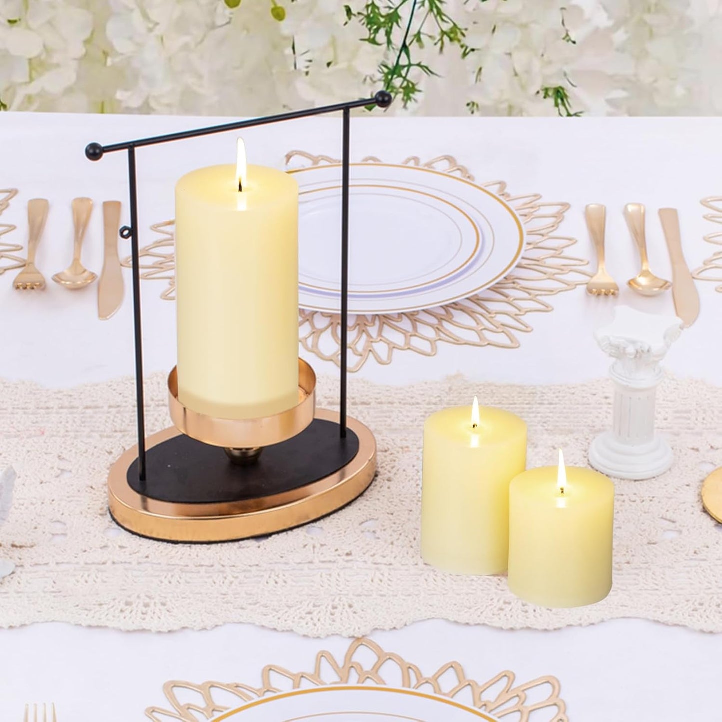 KONNI Ivory Pillar Candles Set of 3, 3"x 4" Unscented Pillar Candles Bulk, 39 Hours Long Burning Candles, Smokeless&Dripless Large Round Candle for Wedding, Home Decoration, Parties, Spas, Dinner