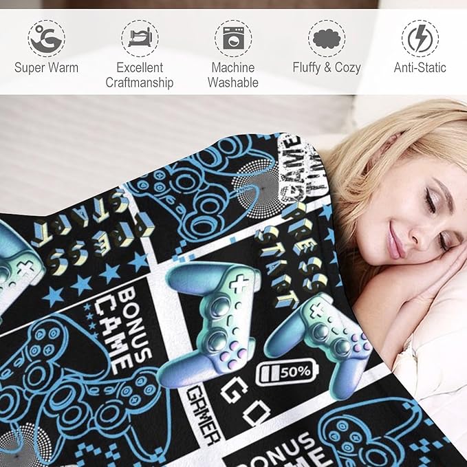 Throw Blanket for Teens Boys Girls and Adults Soft Warm Cozy Funny Midweight Food Flannel Blankets for Couch Sofa Bed Camping Travel Home Decor 50" X 60" (Games, Custom)