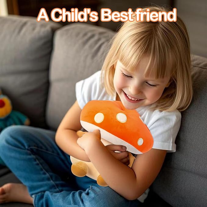 Mushroom Plush Toys 12 inch Cute Stuffed Mushroom Pillow Stuffed Toy Birthday Present Home Decor Halloween for Kids (Small Orange)