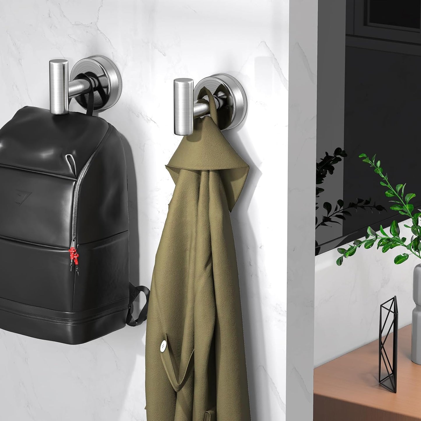 Suction Cup Hooks for Shower, Shower Hooks for Hanging Towels, Robes, Bath Balls, Stainless Steel Towel Hooks for Bathroom Wall, Glass Door, Kitchen, Mirror, Tile (2 Pack，Silver)