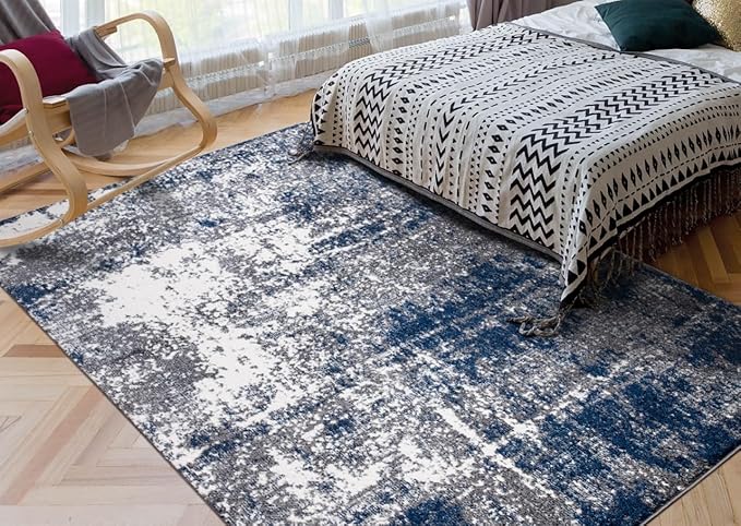 Keen Home Design Area Rugs - 5x8 Non-Shedding, Abstract Rugs for Kitchen, Living Room, Bedroom, Dining Room, Entryway - Size: 5'3" x 7'7", Navy/Grey/White