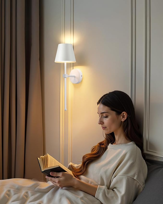 KDG Cordless Wall Sconces Set of 2, Wireless 5200mAh Rechargeable Battery LED Wall Lamps, Wall Lightings for Wall Painting, Outdoor, Garden, Living Room, Bedside, Hallway, Gifts, Night Light (White)