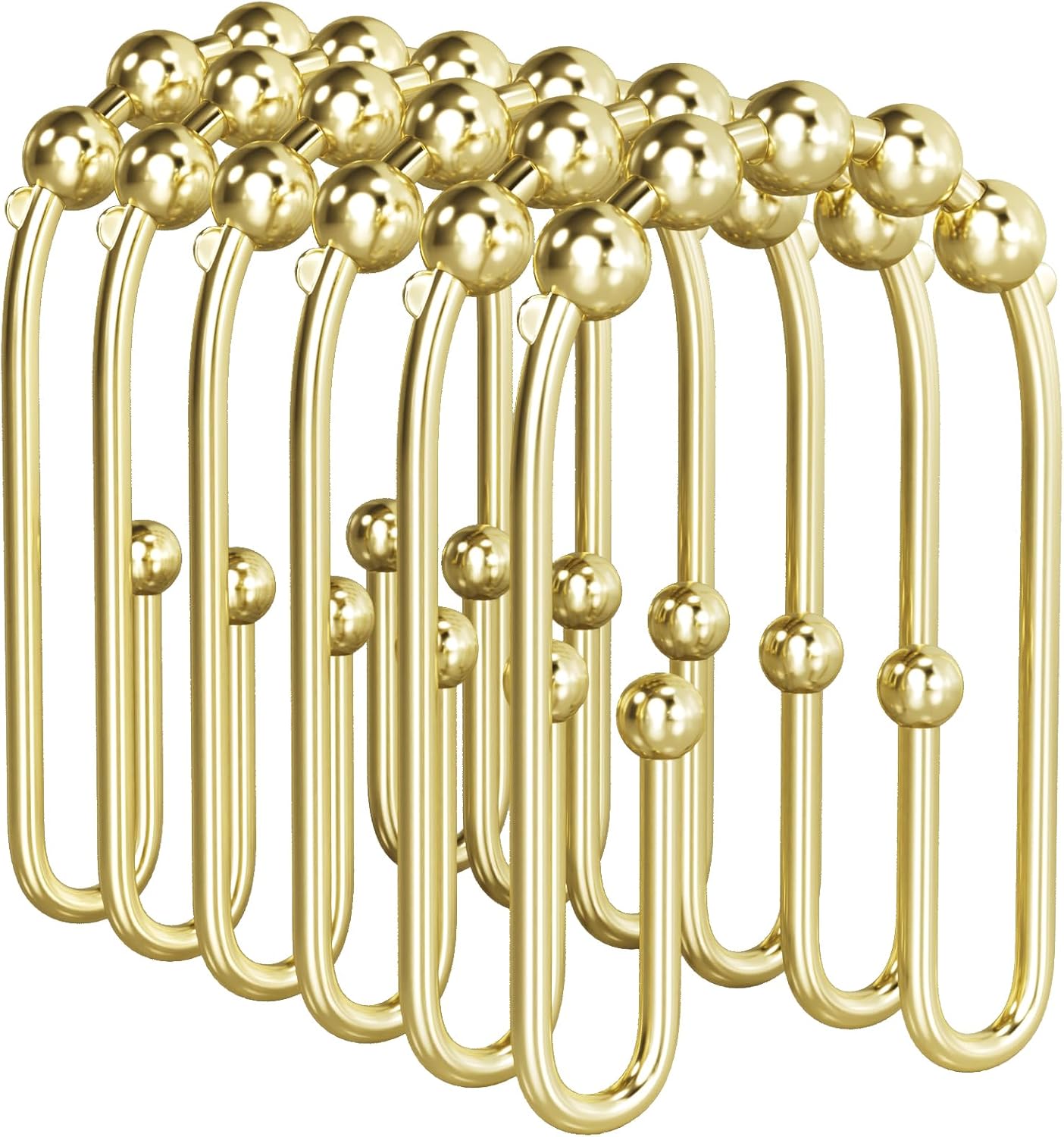 AmazerBath Shower Curtain Hooks Gold Shower Curtain Rings Rust Proof, Double Sided Shower Curtain Hooks for Shower Curtain Liner Smooth Metal Shower Hook Rings for Bathroom,Shower Rod Hooks 12Pcs