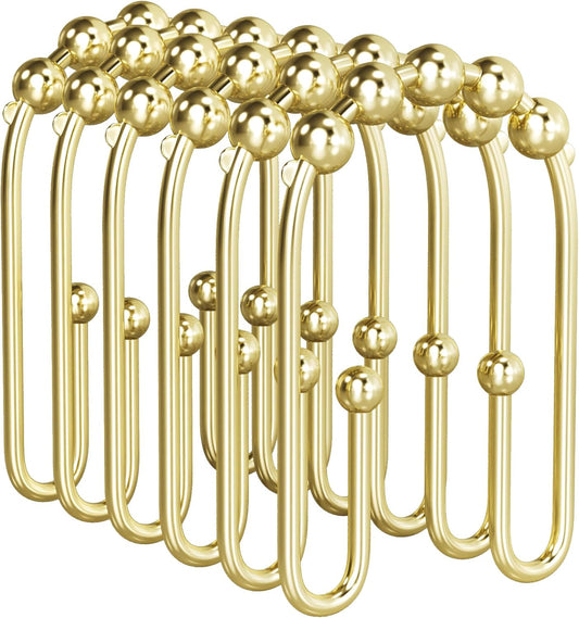 AmazerBath Shower Curtain Hooks Gold Shower Curtain Rings Rust Proof, Double Sided Shower Curtain Hooks for Shower Curtain Liner Smooth Metal Shower Hook Rings for Bathroom,Shower Rod Hooks 12Pcs