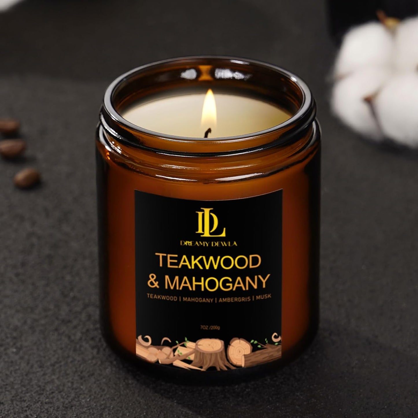 Teakwood & Mahogany Candles, Teakwood Mahogany Scented Candle, Natural Soy Candles for Home Scented, Long Lasting with 50 Hour Burn Time, Gifts for Men Women