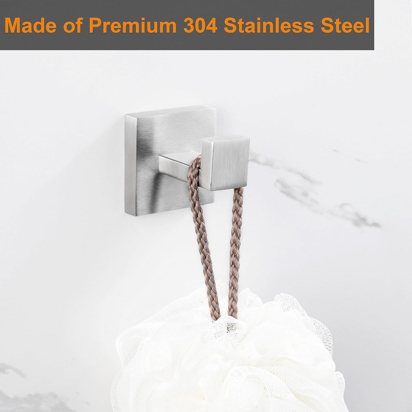 Nolimas Bathroom Towel Hook SUS304 Stainless Steel Square Clothes Coat Robe Hooks Cabinet Closet Door Sponges Hanger for Bath Kitchen Garage,Heavy Duty Wall Mounted,Brushed Nickel Finish,2pack