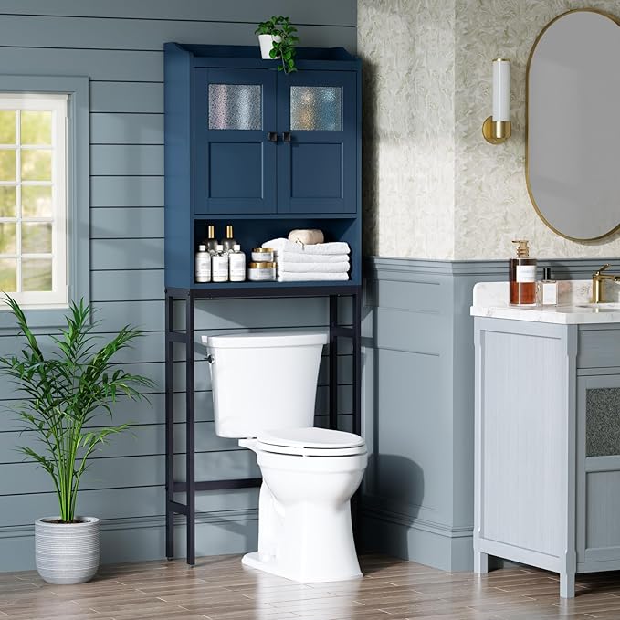 Over The Toilet Storage, Bathroom Storage Cabinet Over Toilet, Above Toilet Storage with Double Doors and Soft Hinges Over Toilet Storage Shelf Over The Toilet Storage Cabinet (Ultramarine)