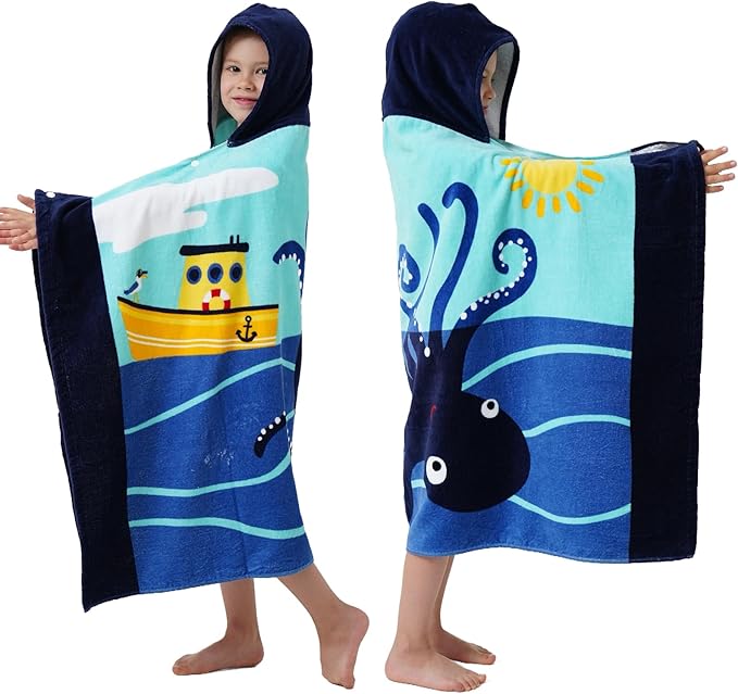 Kids Bath Towels, Kids Towel Girls Boys Hooded Beach,Bathroom,Pool Swim Towels 30 × 50 INCH Large Size Ultra Absorbent Cute Cartoon Animal Full Vitality 100% Cotton Wearable Wrap for Child