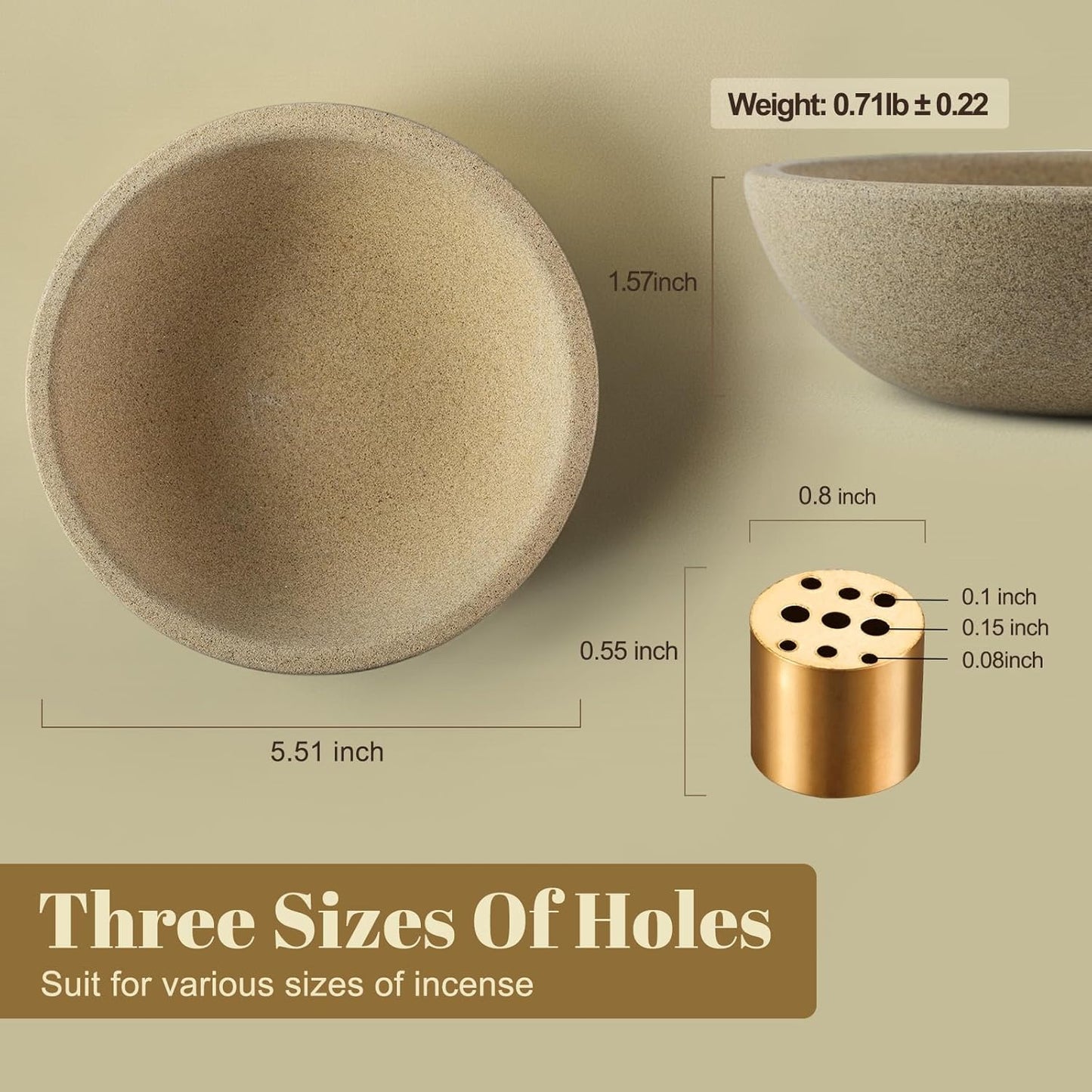 Koville Natural Marble Incense Holder, Incense Holder for Sticks with 9 Holes, Handmade Incense Burner Ash Catcher for Meditation Yoga SPA, Balsam Fir/Palo Santo/Sage/Cone (Sandstone-Brown)