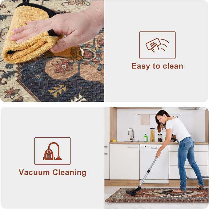 KIMODE Anti Fatigue Kitchen Mats for Floor,17.3" x 29" Vintage Red Cushioned Kitchen Rugs,Non-Slip Waterproof Kitchen Sink Standing Mat Wipe Clean for Kitchen Floor