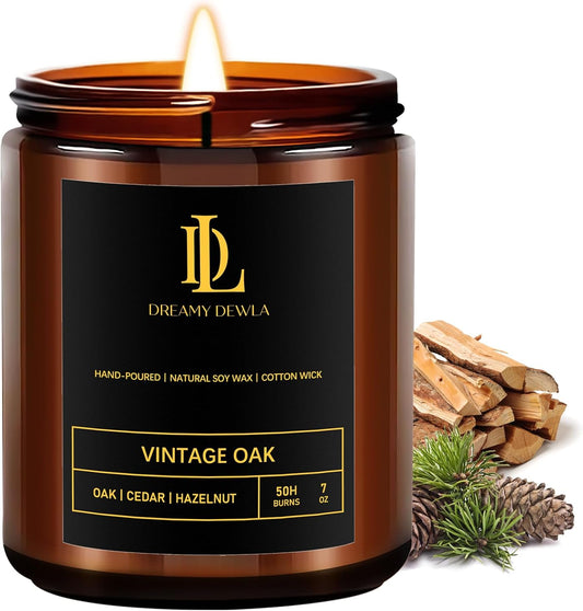 Vintage Oak Scented Candles, Soy Candle for Home Scented, Candles Gift for Men Women, 7oz with 50 Hour Burn Time