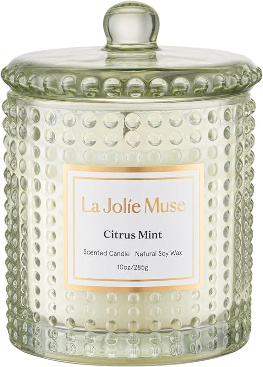 LA JOLIE MUSE Citrus Mint Candle, Summer Candles for Home Scented, Luxury Eucalyptus Candles Gifts for Women & Men, Natural Soy Wax, 75 Hours 10 OZ