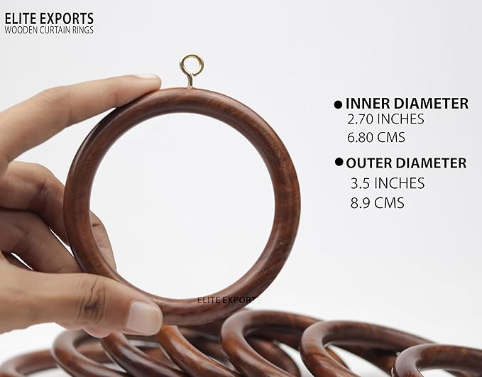 50 Pcs Curtain Rings with Clips Wooden, 3.5 inch for 1.5-2.5 inch Rod, Window Shower Curtain Hooks, Wood Curtain Rod Wood Curtain Rings with Eyelet, Drapery Rings, (50, 2.7 INCH Inner Dia)